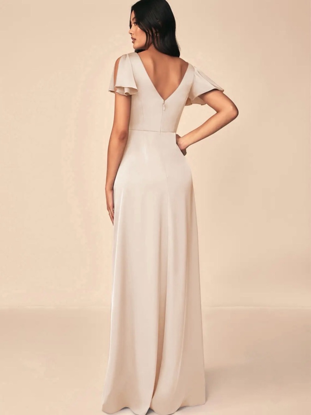 🆕 NWT Azazie Soren in White Alabaster A-Line Pleated Stretch Satin Maxi Dress - Picture 2 of 10